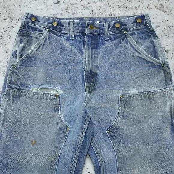 Vintage Carhartt B07 DNM Faded Blue Jeans Denim Double Knee Pants 32x30 - Picture 3 of 12